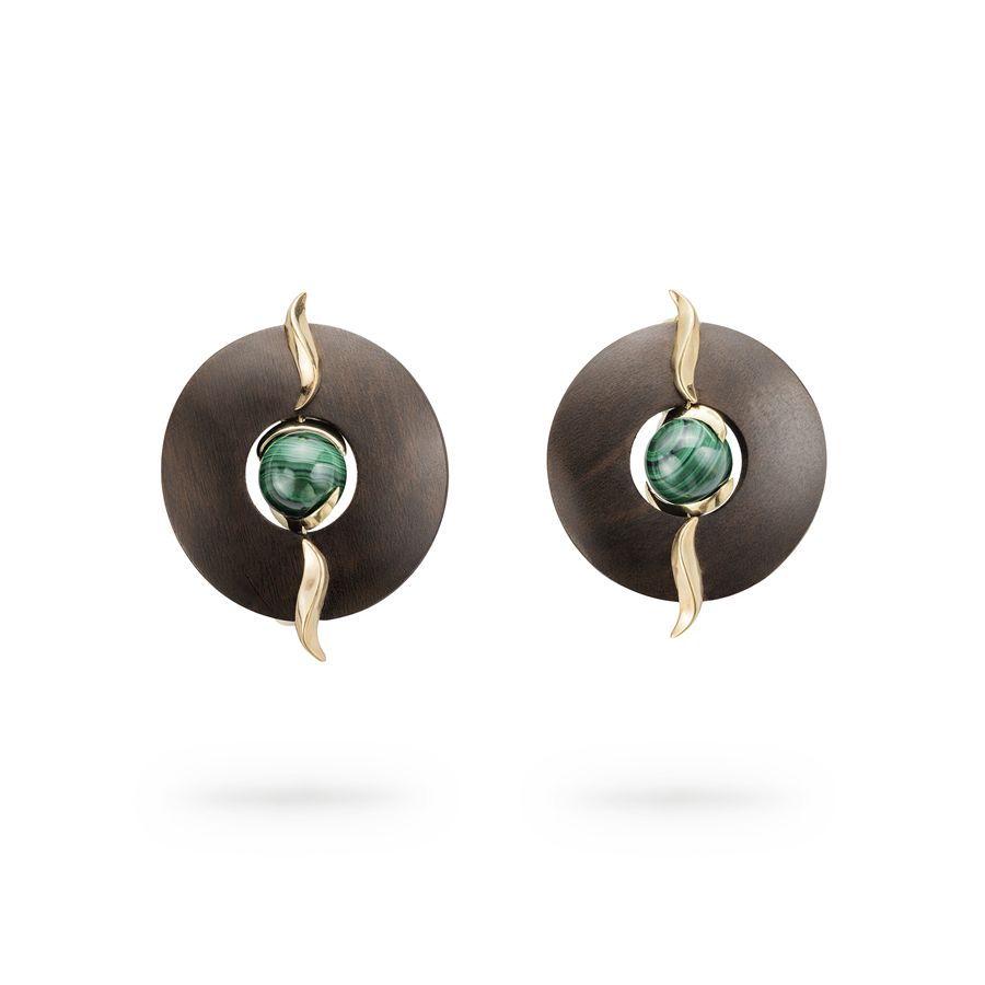 Ebony earrings with malachite Totem | OR EBDISCO MLC